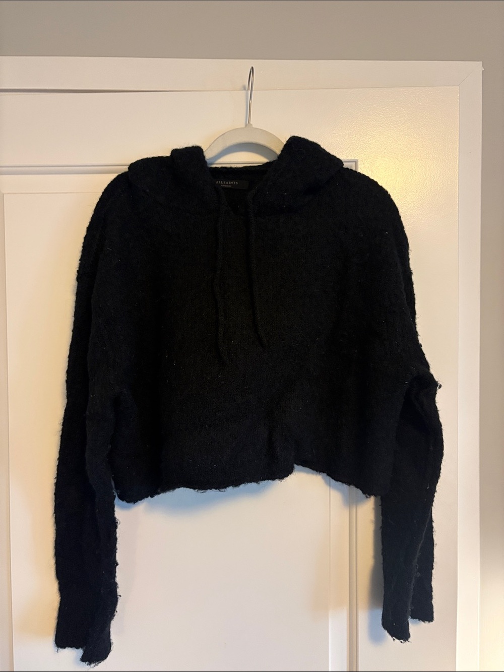 ALL SAINTS: Women's Black Cropped Hoodie Sweater